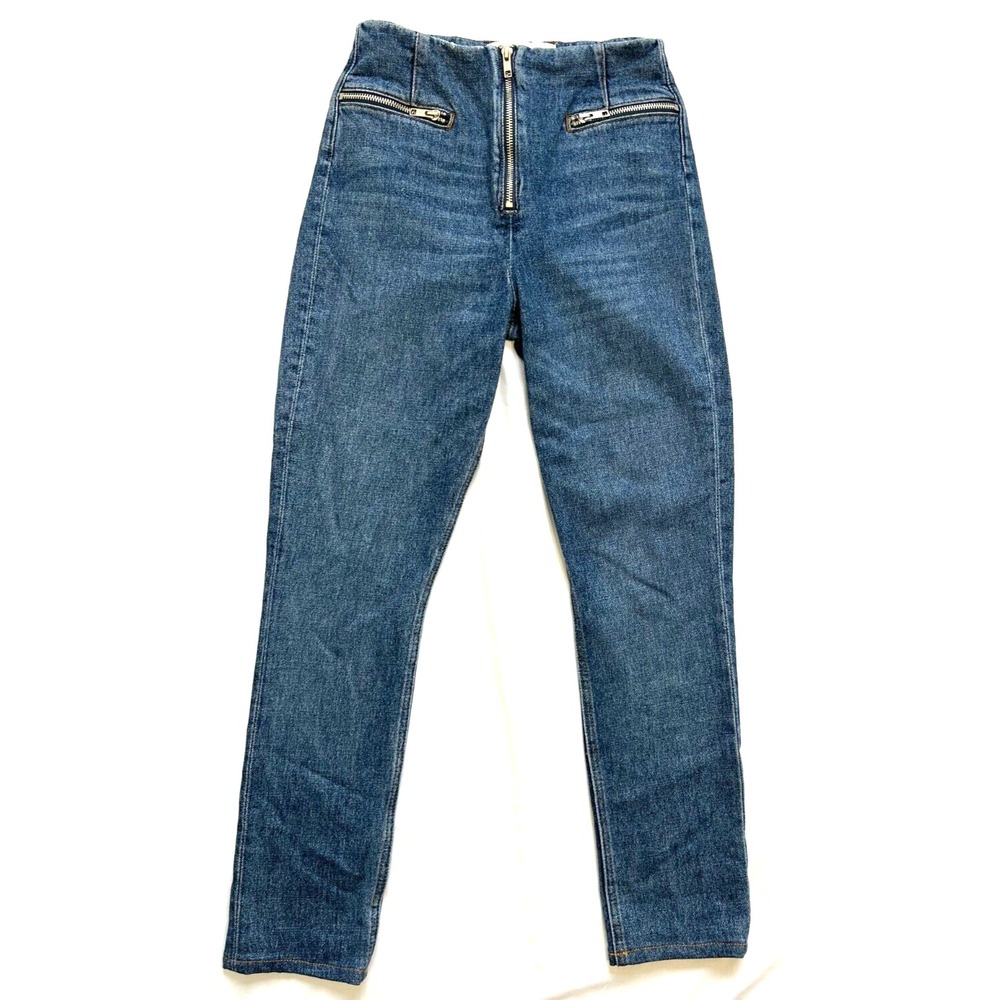 Reformation Niki High Rise Exposed Zipper Skinny Jeans Blue Denim Women's Size 0